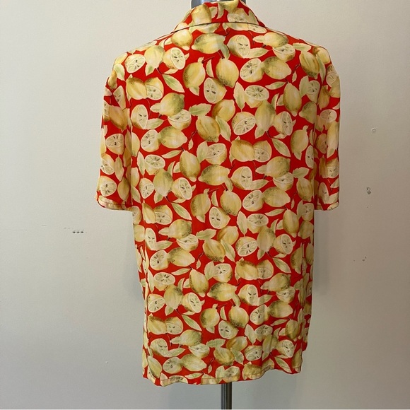 VTG Silk  Lemon Fruit Print Top Womens Sz M Orange Novelty Casual Blouse - Picture 6 of 6